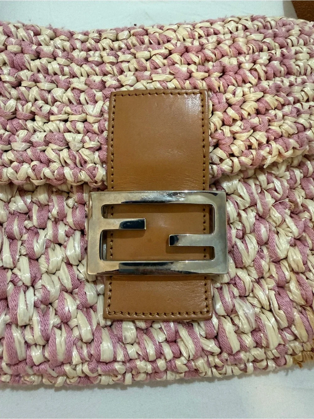 Fendi Pink Raffia Baguette Bag